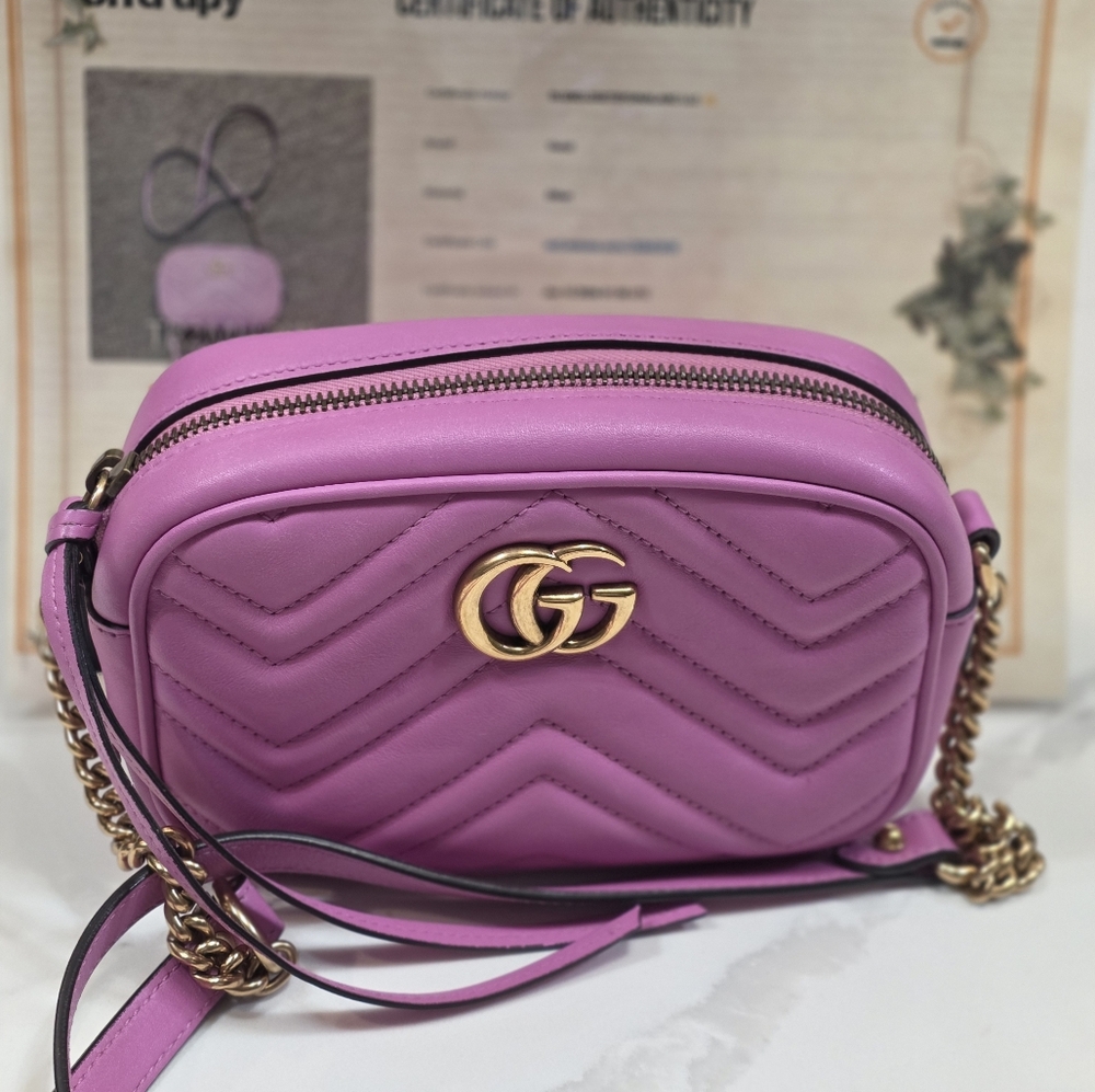 Gucci Pink GG Marmont Chevron Leather Mini Bag